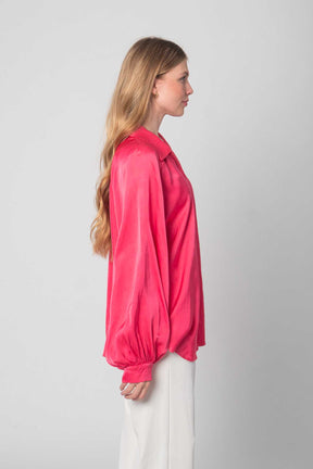 Seiden Bluse mit Knopfleiste - Rosa/Pink