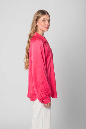 Seiden Bluse mit Knopfleiste - Rosa/Pink