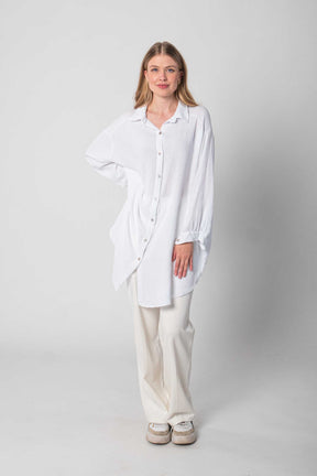 Musselin Bluse Oversized mit Knopfleiste - Weiß