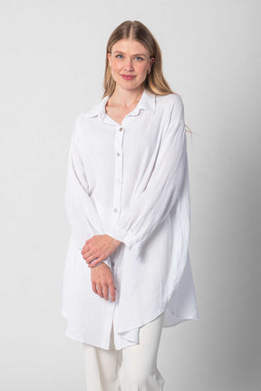 Musselin Bluse Oversized mit Knopfleiste - Weiß