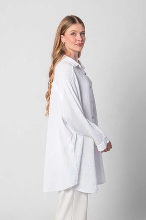 Musselin Bluse Oversized mit Knopfleiste - Weiß