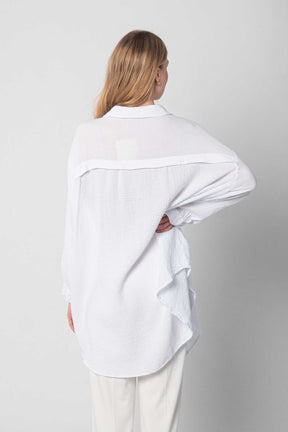 Musselin Bluse Oversized mit Knopfleiste - Weiß