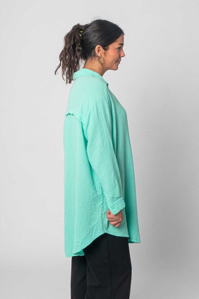 Musselin Bluse Oversized mit Knopfleiste - Türkis/Mint