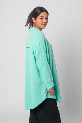 Musselin Bluse Oversized mit Knopfleiste - Türkis/Mint
