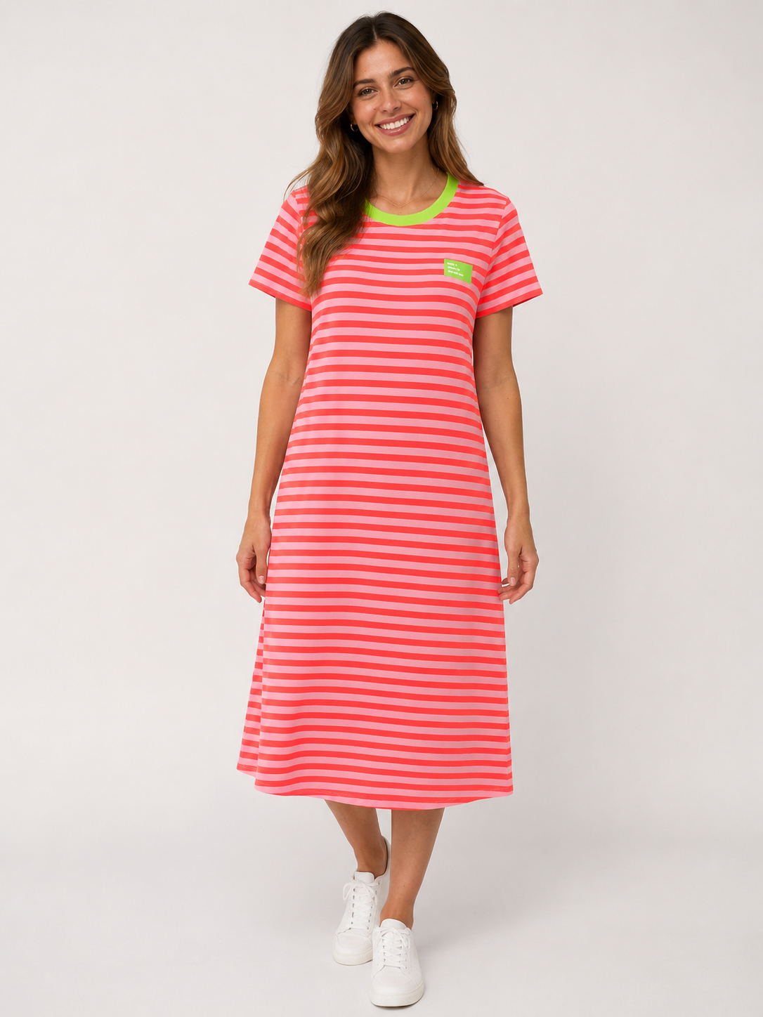 Sweatkleid - Neonstreifen "Life isn't perfect but your Outfit can be" - Koralle
