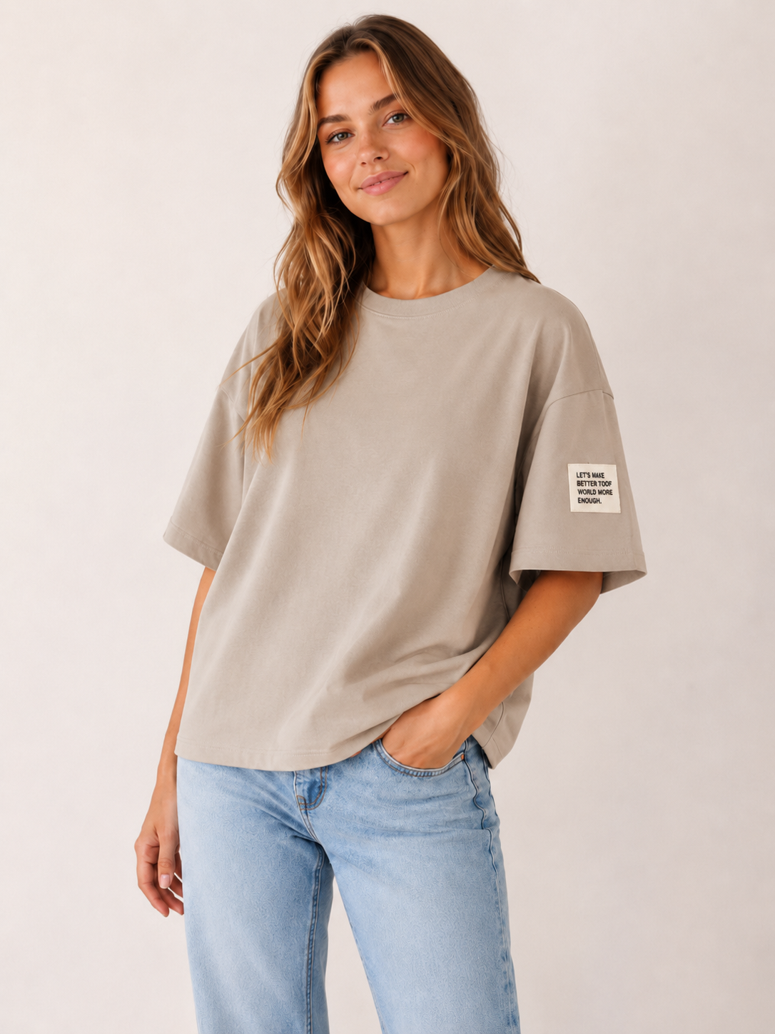 T-Shirt "Life isnt perfect but yout outfit can be" - Taupe