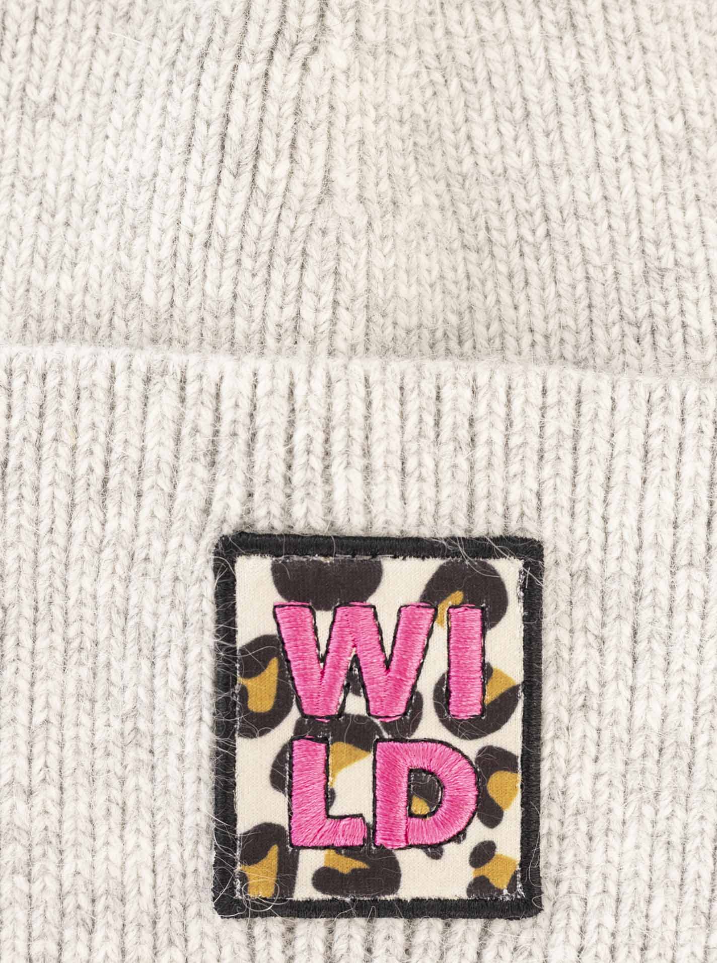 Zwillingsherz Umschlagmütze Wollmix "Wild Leo" - Hellgrau