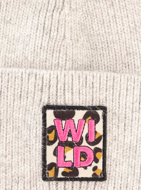 Zwillingsherz Umschlagmütze Wollmix "Wild Leo" - Hellgrau