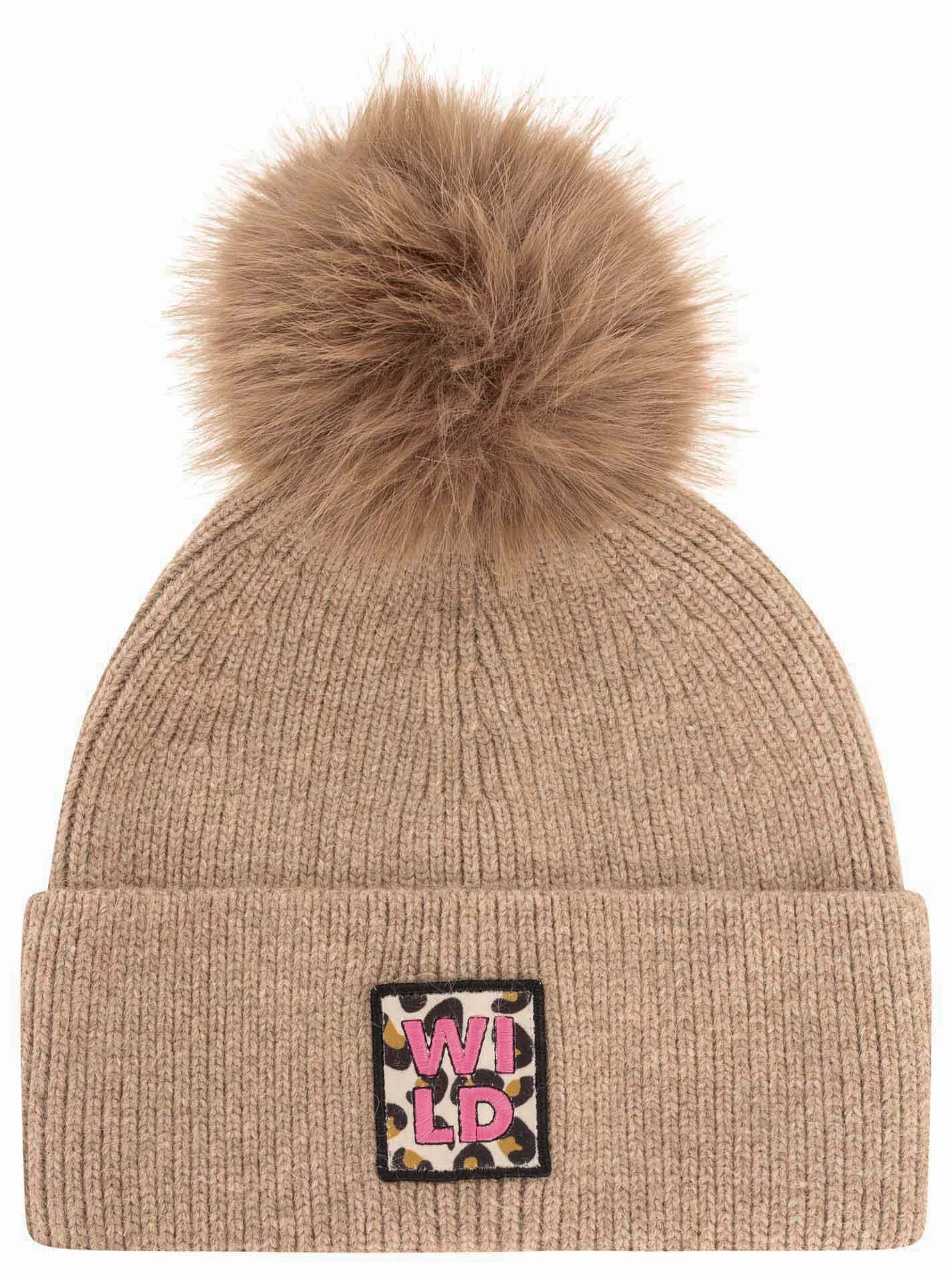 Zwillingsherz Umschlagmütze Wollmix Wild Leo Taupe