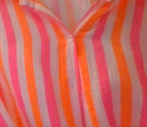Musselin Bluse - Streifen Kurzarm - Pink/Orange