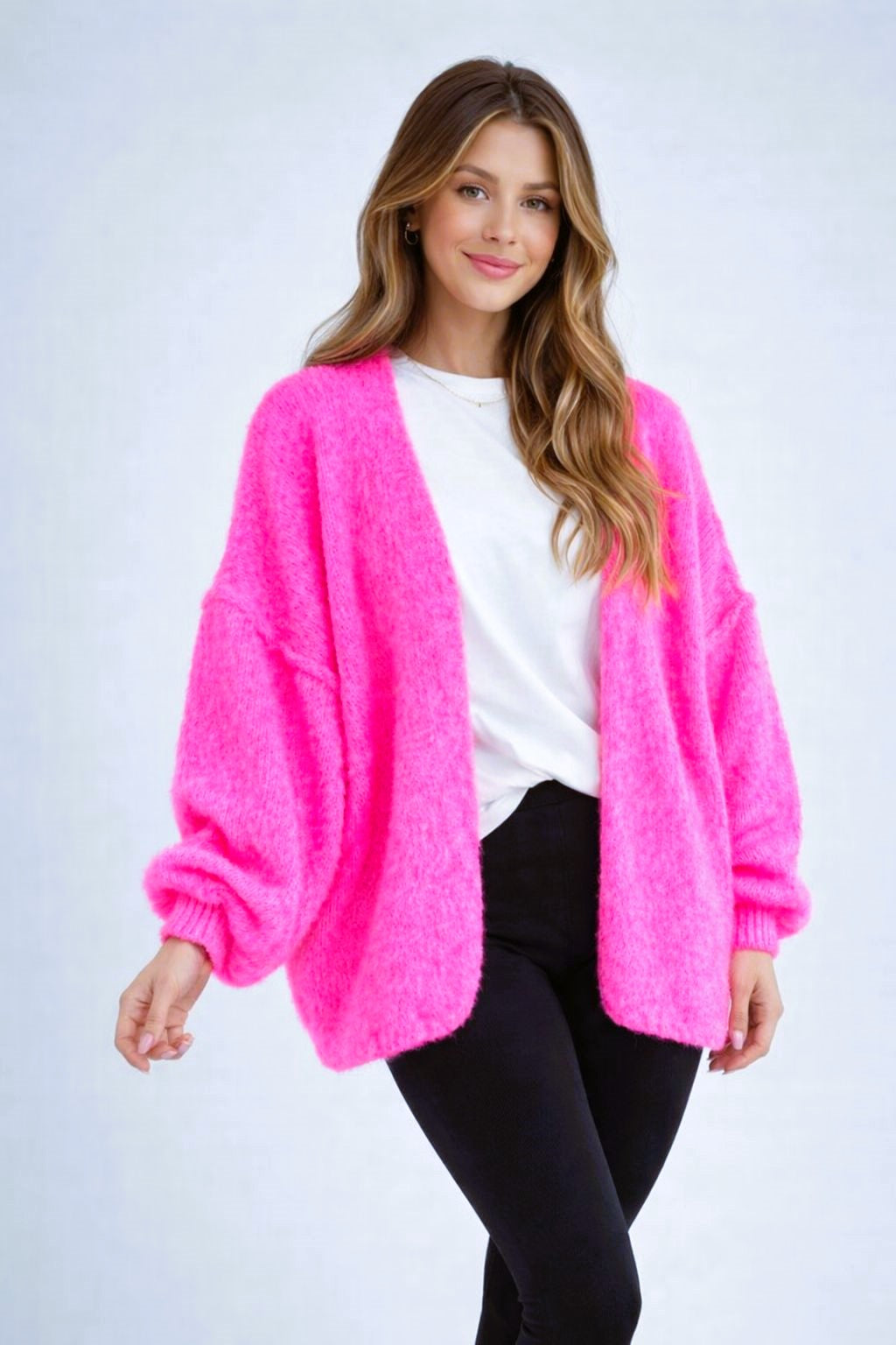 Flair - Oversize Cardigan mit Naht - Neonpink