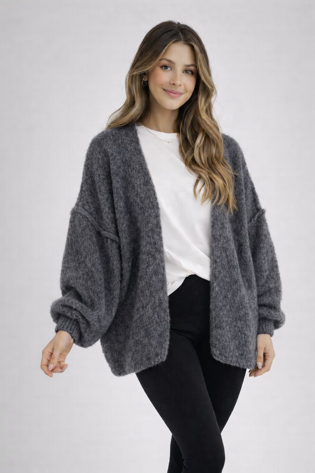 Flair - Oversize Alpaka Cardigan - Dunkelgrau