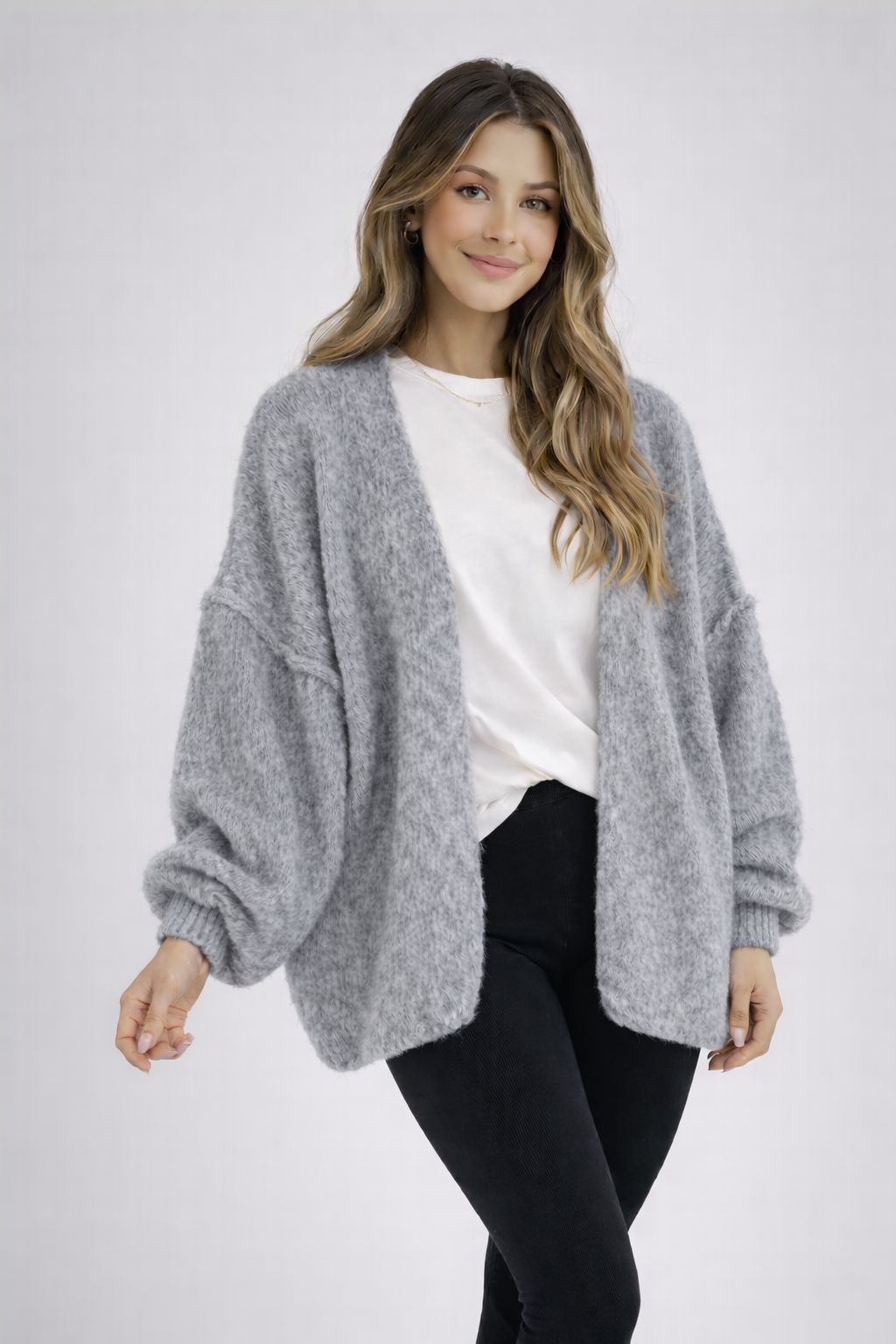 Flair - Oversize Alpaka Cardigan - Hellgrau
