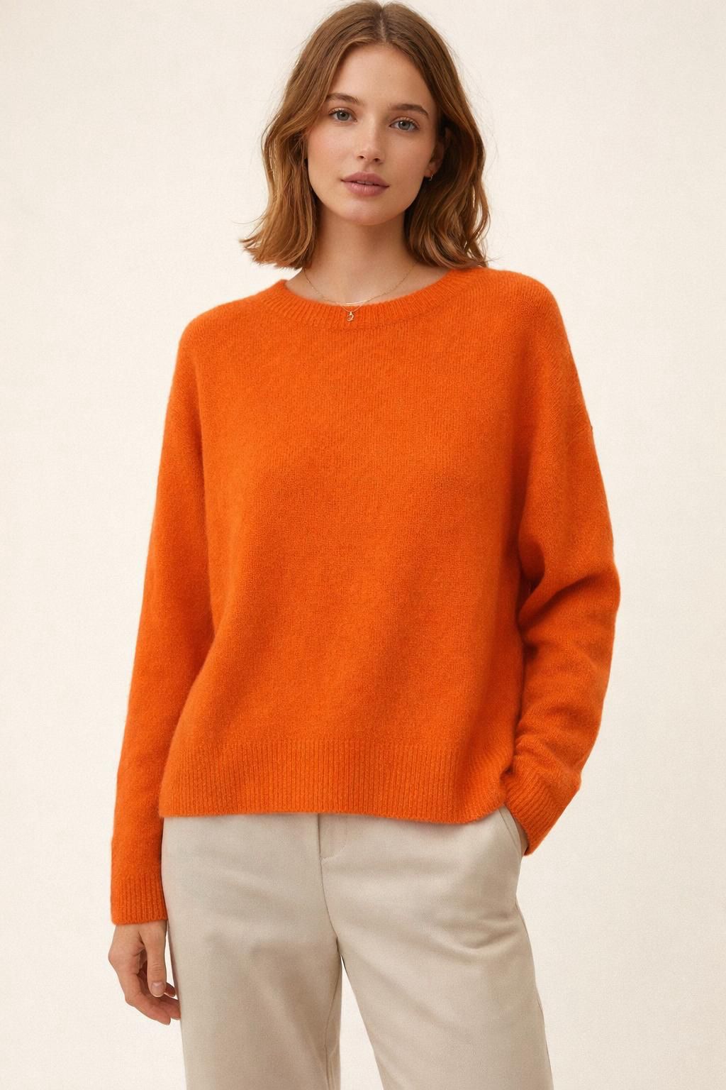 Weicher Alpaka Rundhals Pullover - Orange