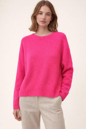 Weicher Alpaka Rundhals Pullover - Neonpink
