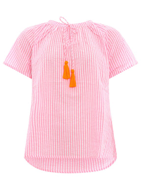 Zwillingsherz - Musselin Kurzarmbluse - Pink/Weiß