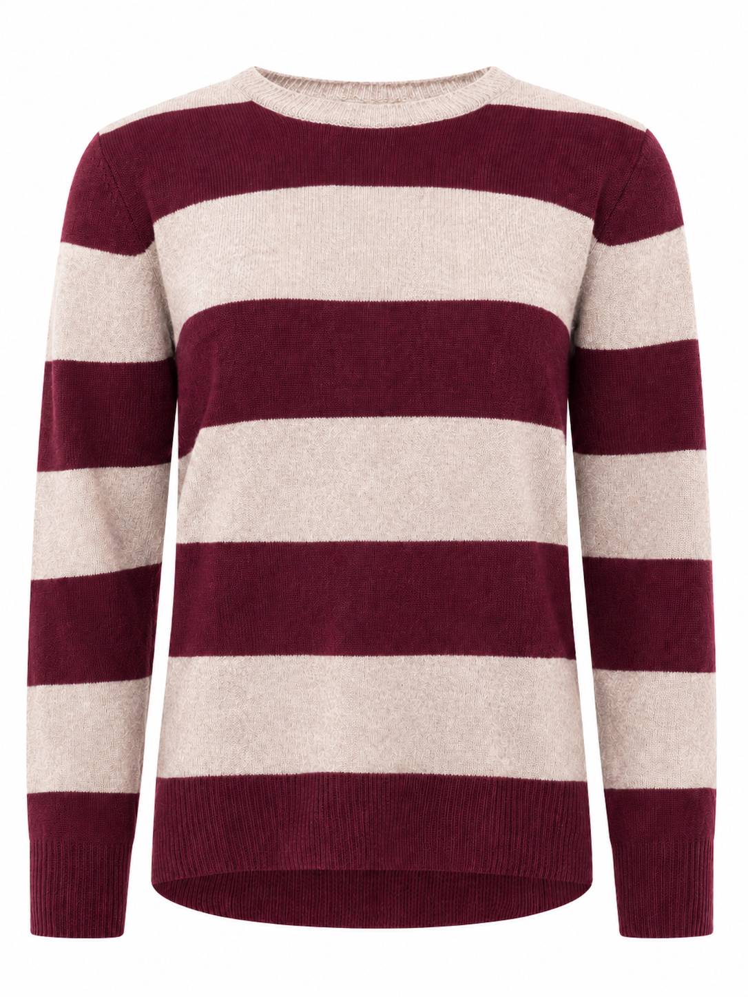 Zwillingsherz Kaschmir Pullover "Blockstreifen" (100% Cashmere) - Bordeaux/Creme