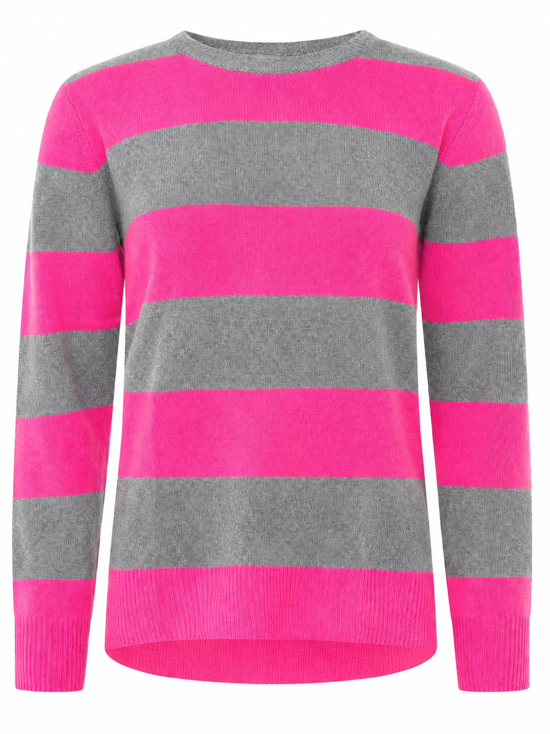 Zwillingsherz Kaschmir Pullover "Blockstreifen" (100% Cashmere) - Mittelgrau/Neonpink
