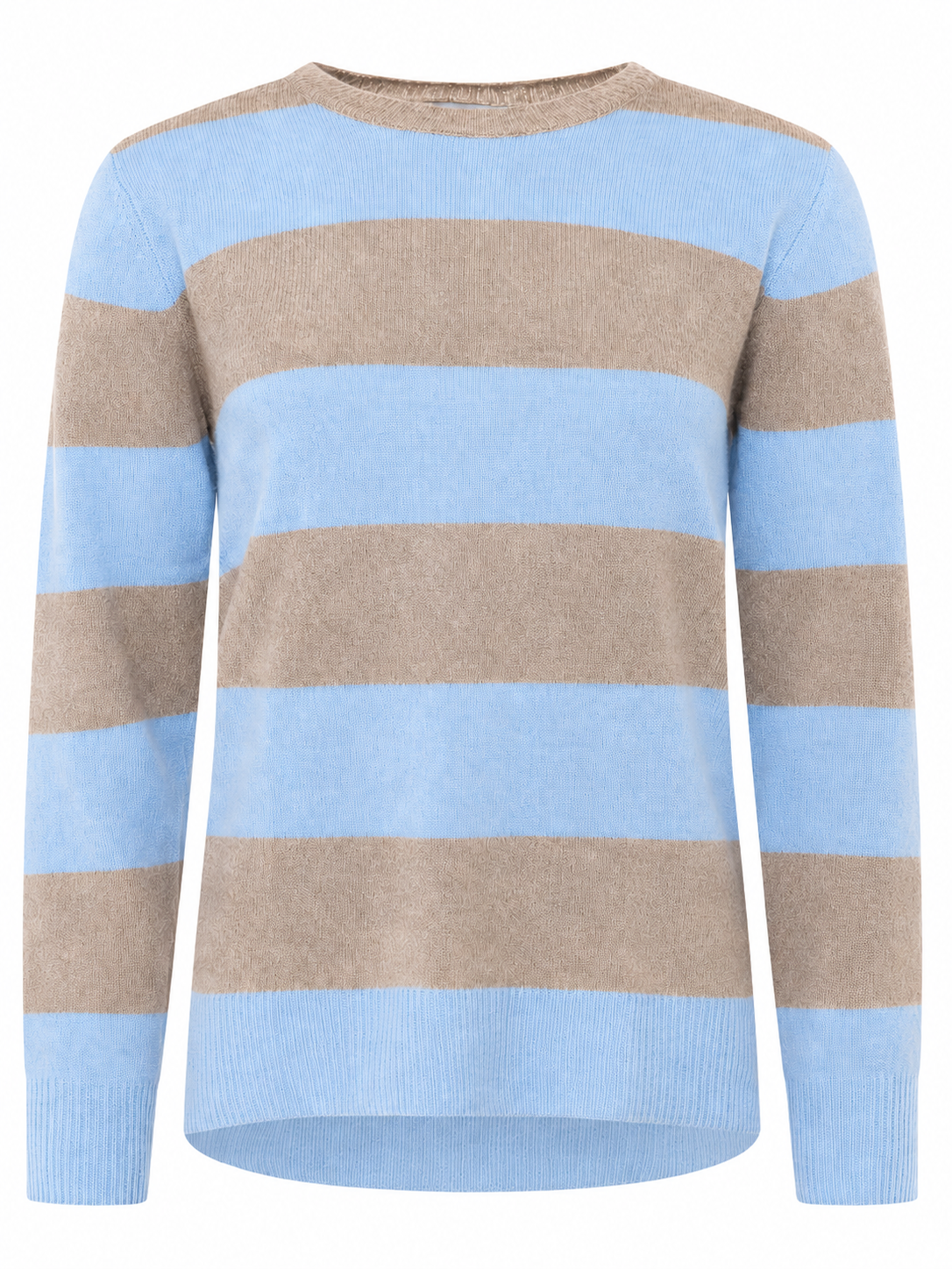 Zwillingsherz Kaschmir Pullover "Blockstreifen" (100% Cashmere) - Hellblau/Taupe