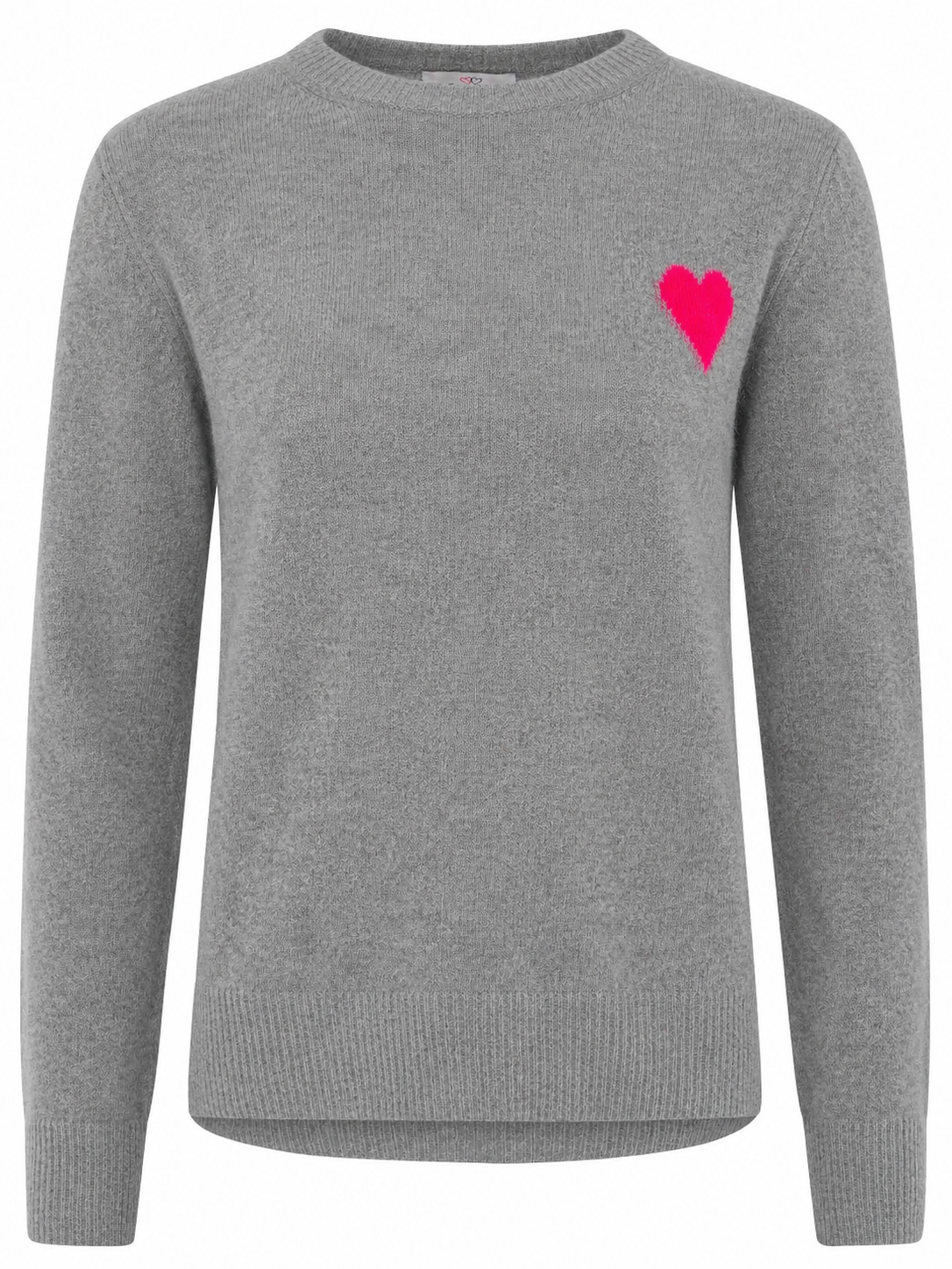 Zwillingsherz 100% Kaschmir / Cashmere Pullover Herzchen - Mittelgrau/Neonpink