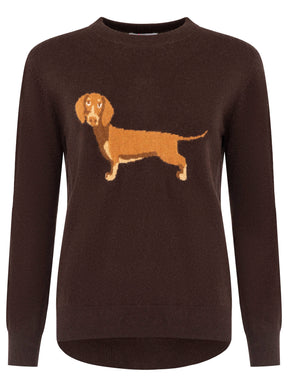 Zwillingsherz 100% Kaschmir / Cashmere Pullover Dackel - Braun