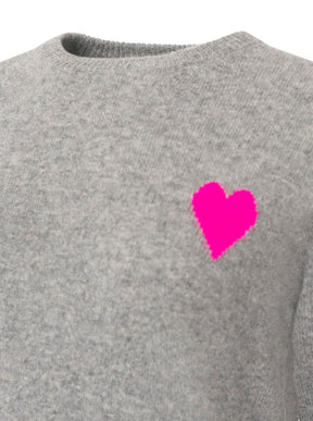 Zwillingsherz 100% Kaschmir / Cashmere Pullover Herzchen - Mittelgrau/Neonpink