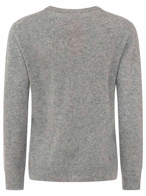 Zwillingsherz 100% Kaschmir / Cashmere Pullover Herzchen - Mittelgrau/Neonpink