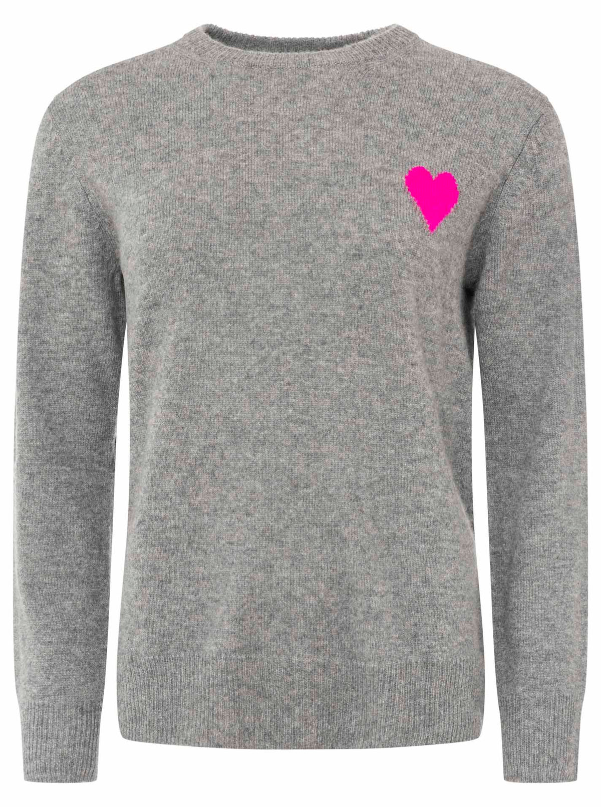 Zwillingsherz 100% Kaschmir / Cashmere Pullover Herzchen - Mittelgrau/Neonpink