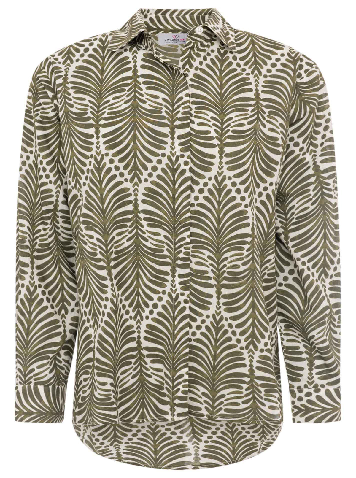 Zwillingsherz - Langarmbluse "Palms & Beach" - Khaki