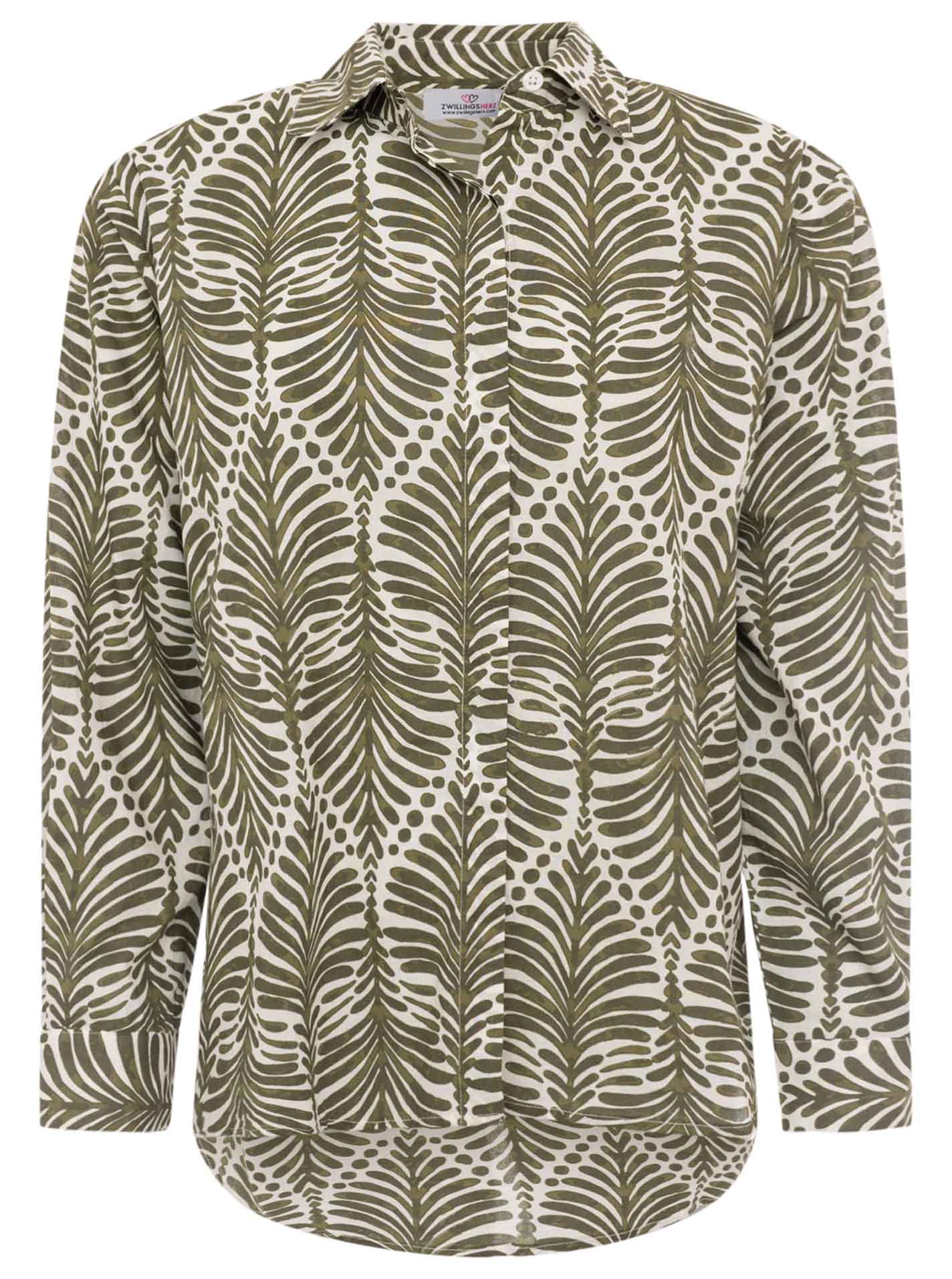 Zwillingsherz - Langarmbluse "Palms & Beach" - Khaki