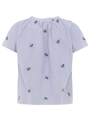 Zwillingsherz - Kurzarmbluse "Stripe & Stitch" - Marine