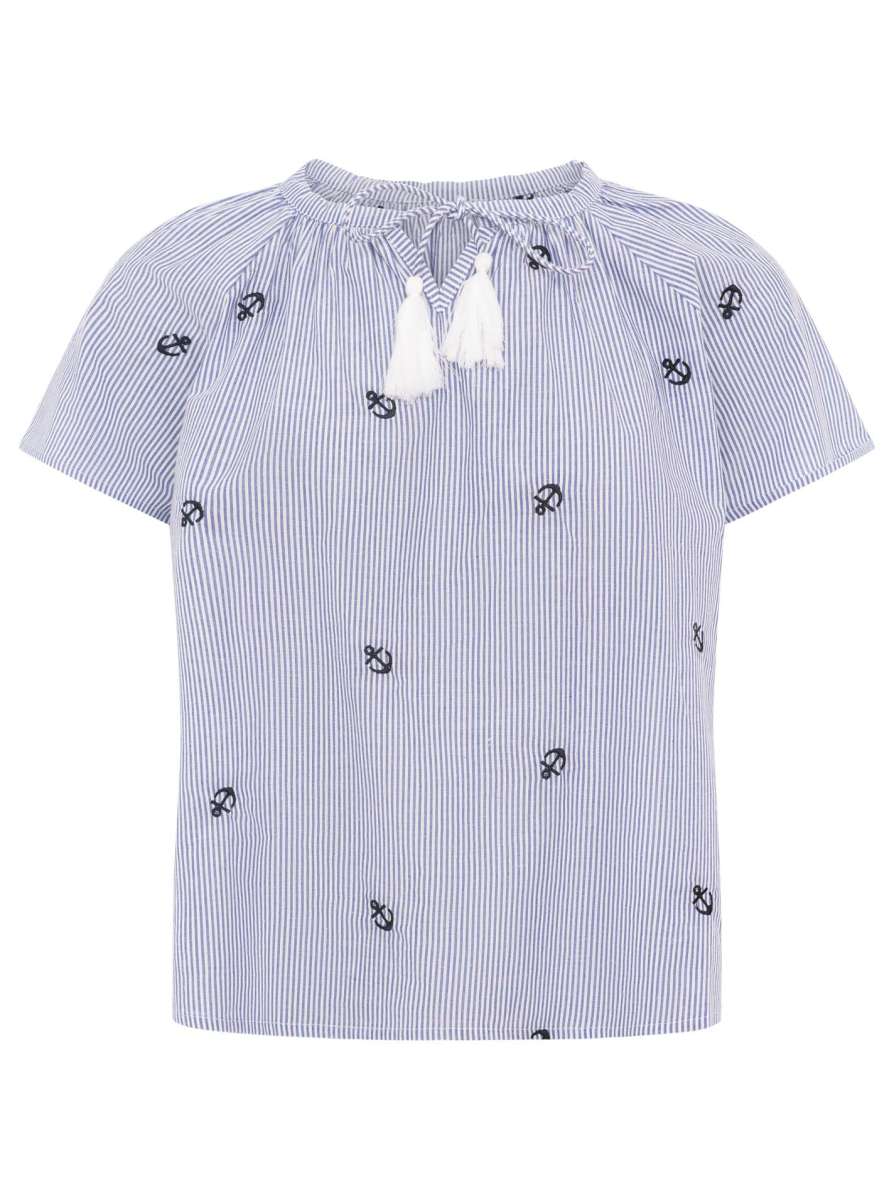 Zwillingsherz - Kurzarmbluse "Stripe & Stitch" - Marine