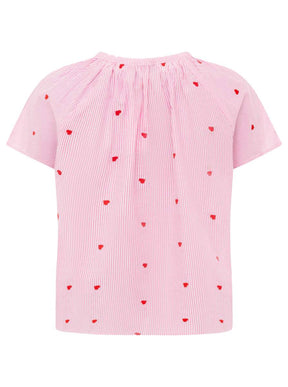 Zwillingsherz - Kurzarmbluse "Stripe & Stitch" - Pink