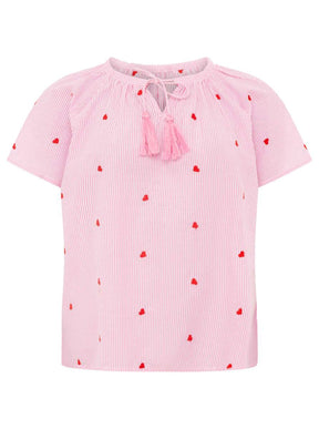 Zwillingsherz - Kurzarmbluse "Stripe & Stitch" - Pink