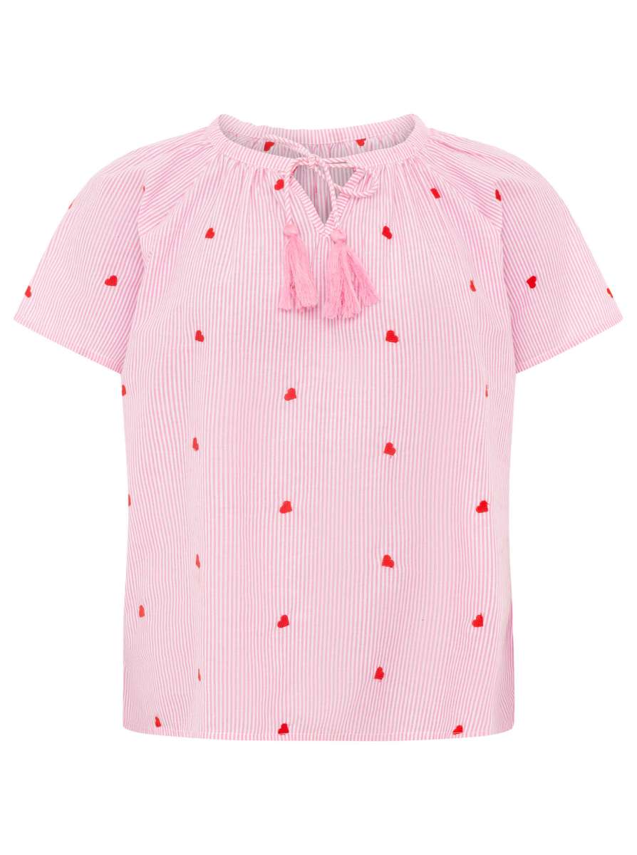 Zwillingsherz - Kurzarmbluse "Stripe & Stitch" - Pink
