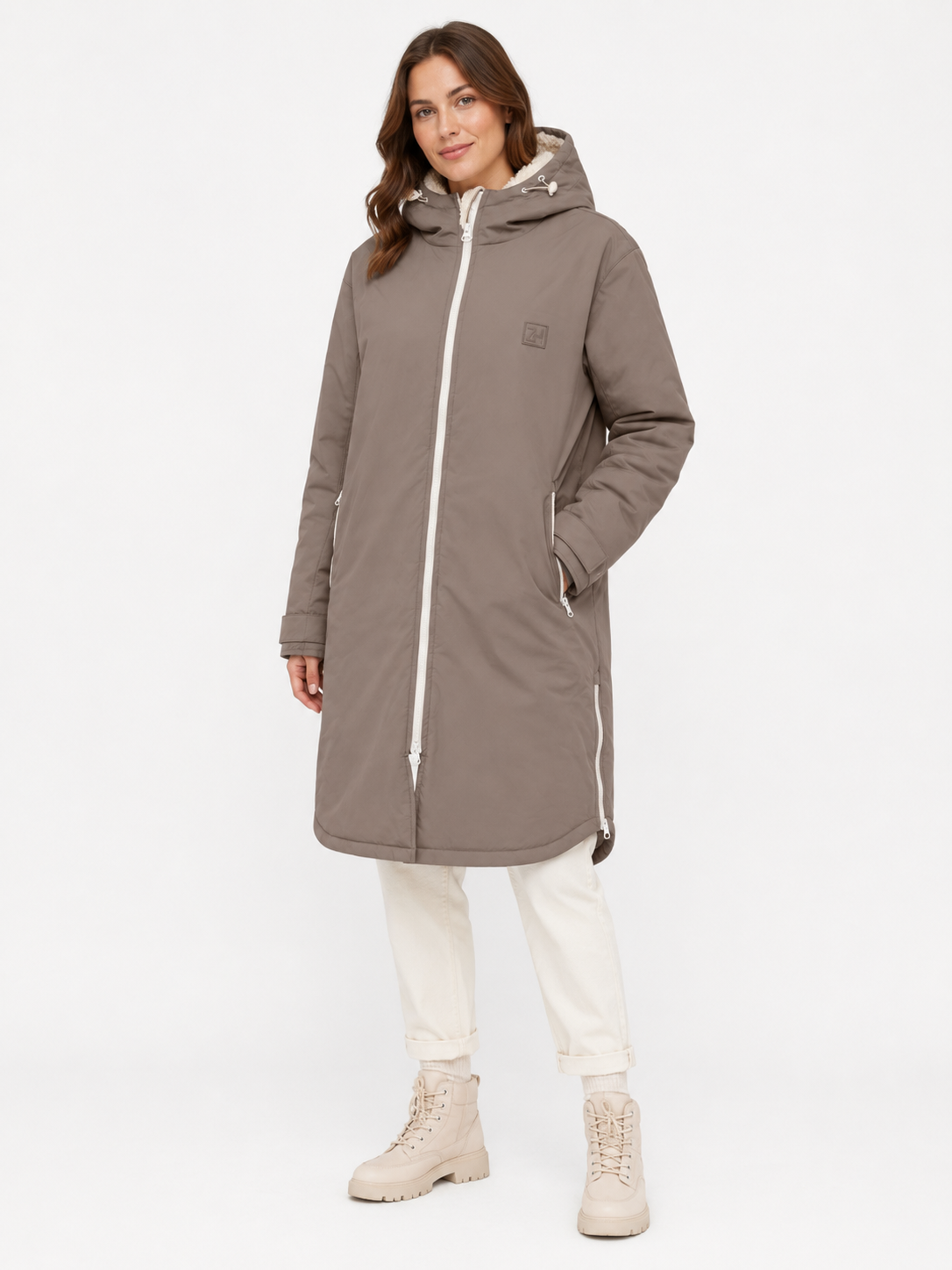 Zwillingsherz - Oversize Windjacke mit Teddyfutter - Taupe