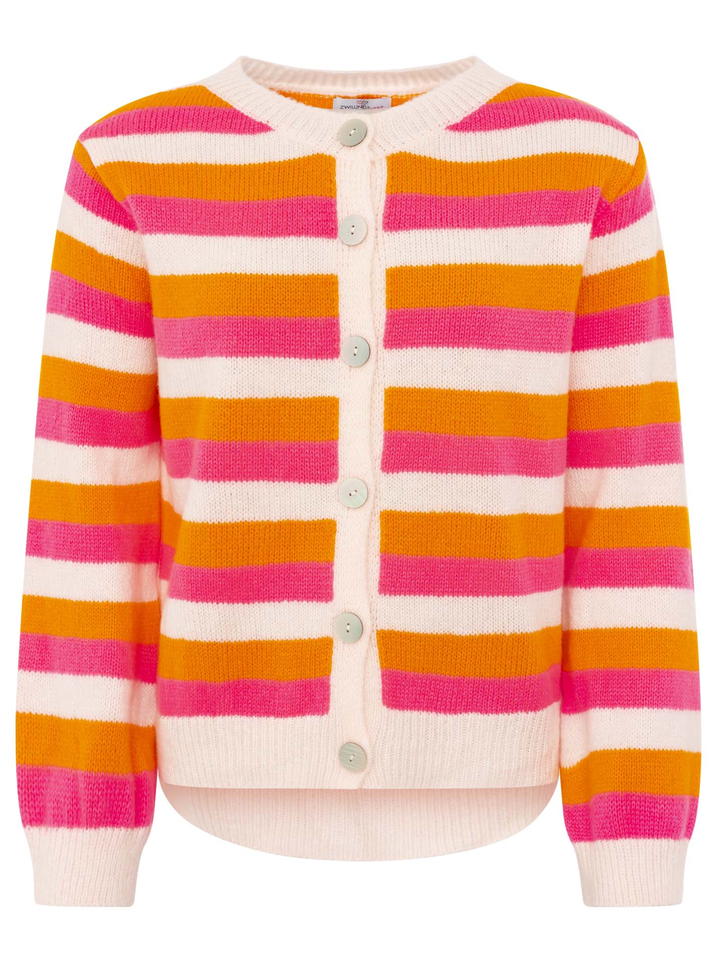 Zwillingsherz - Cardigan Wollmix "Bunte Streifen"- Pink