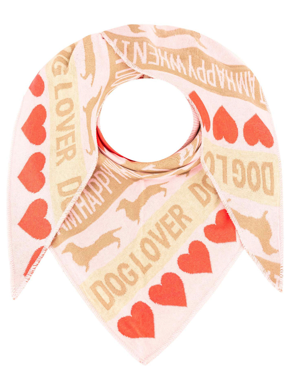 Zwillingsherz Damen Dreieckstuch Dog Lover – Baumwollschal in Creme Pink mit Hunde-Motiv, weiches Halstuch für Hundefans