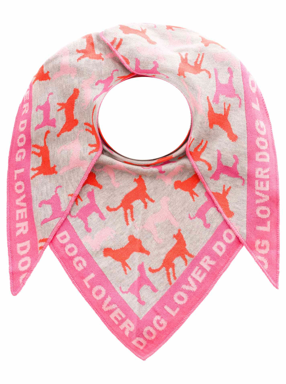 Zwillingsherz Damen Dreieckstuch Dog Lover – Baumwollschal in Grau Pink mit Hunde-Motiv, stylisches Accessoire für Hundefreundinnen