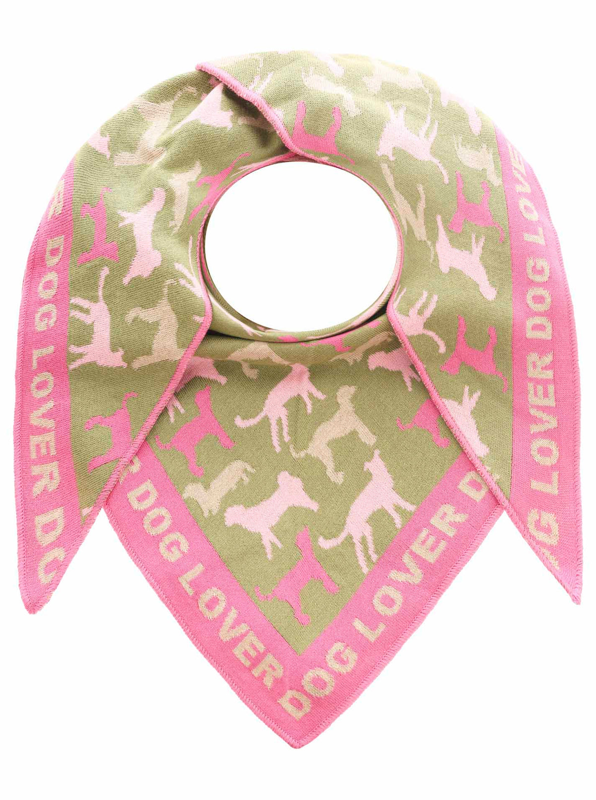 Zwillingsherz Damen Dreieckstuch Dog Lover – Baumwollschal in Khaki Pink mit Hunde-Motiv, weiches Halstuch für Hundefan