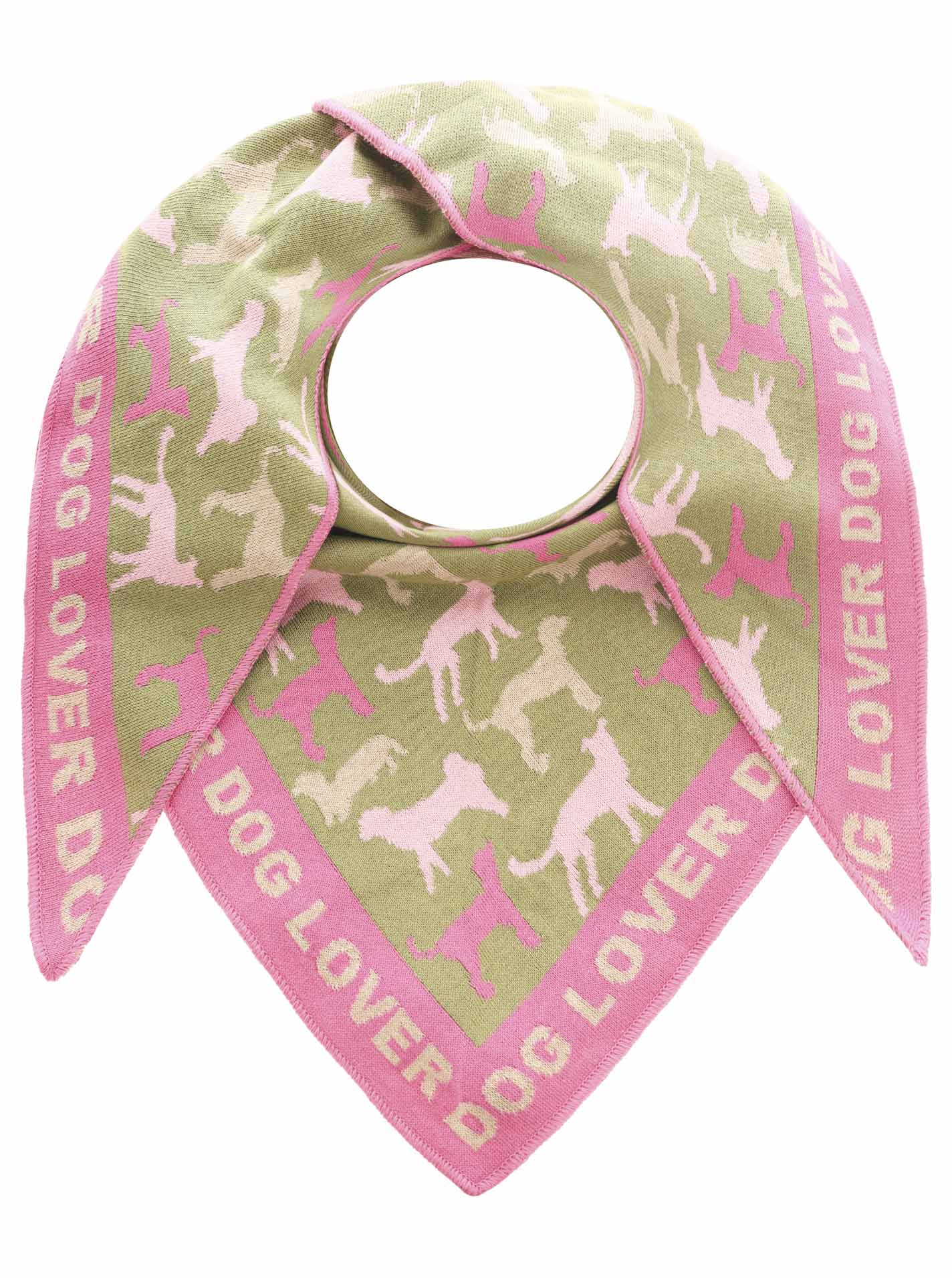 Zwillingsherz Damen Dreieckstuch Dog Lover – Baumwollschal in Khaki Pink mit Hunde-Motiv, weiches Halstuch für Hundefan