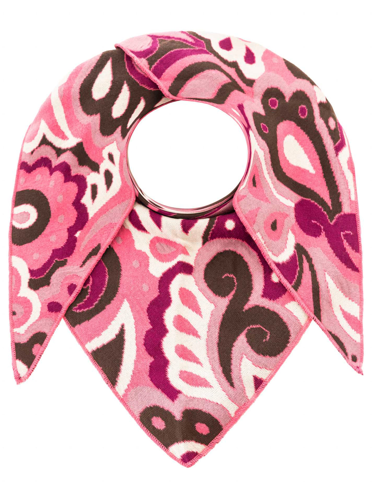 Zwillingsherz Damen Dreieckstuch – Comic Paisley Muster in Braun Pink, weiches Tuch mit auffälligem Design