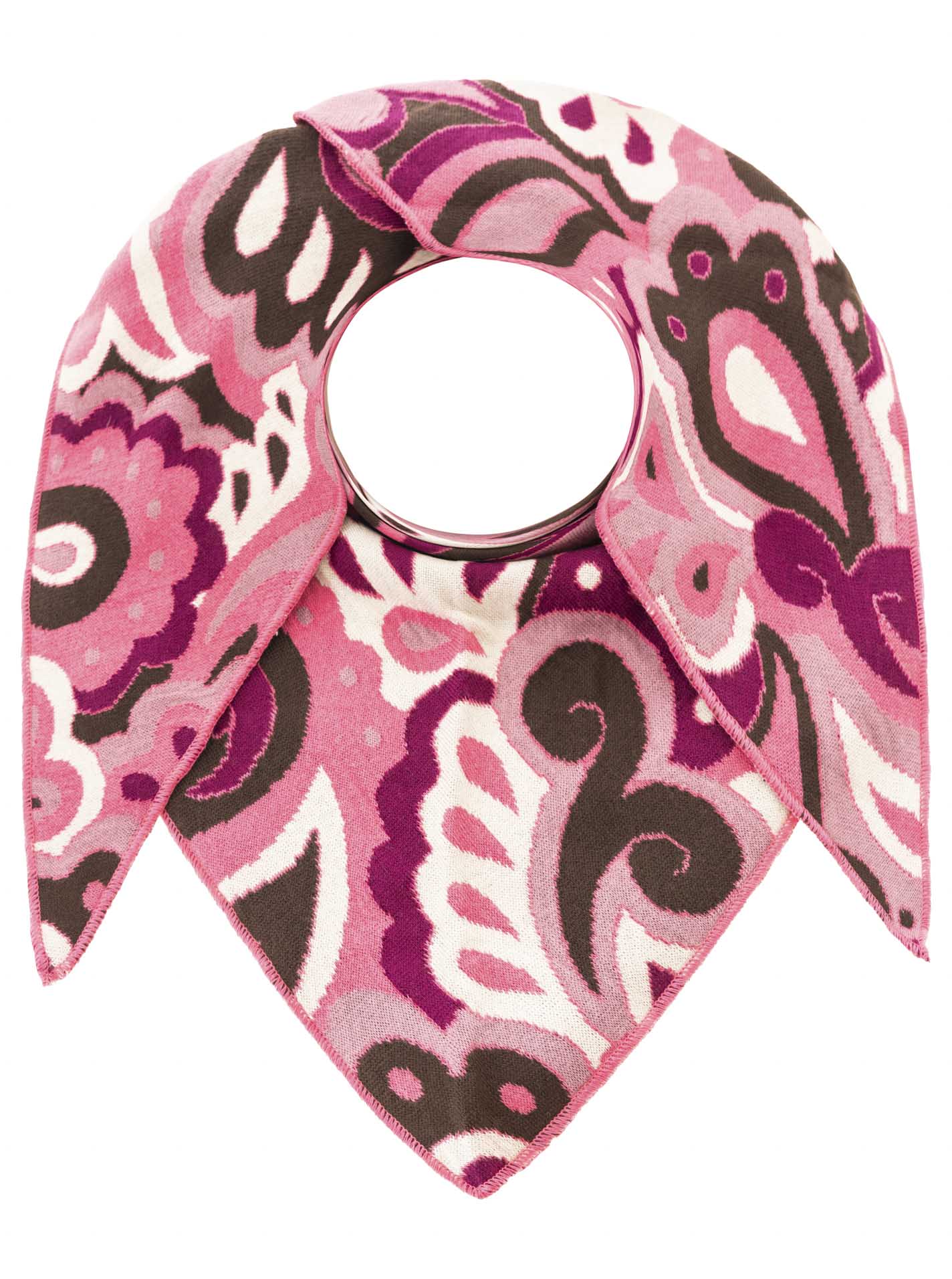 Zwillingsherz Damen Dreieckstuch – Comic Paisley Muster in Braun Pink, weiches Tuch mit auffälligem Design