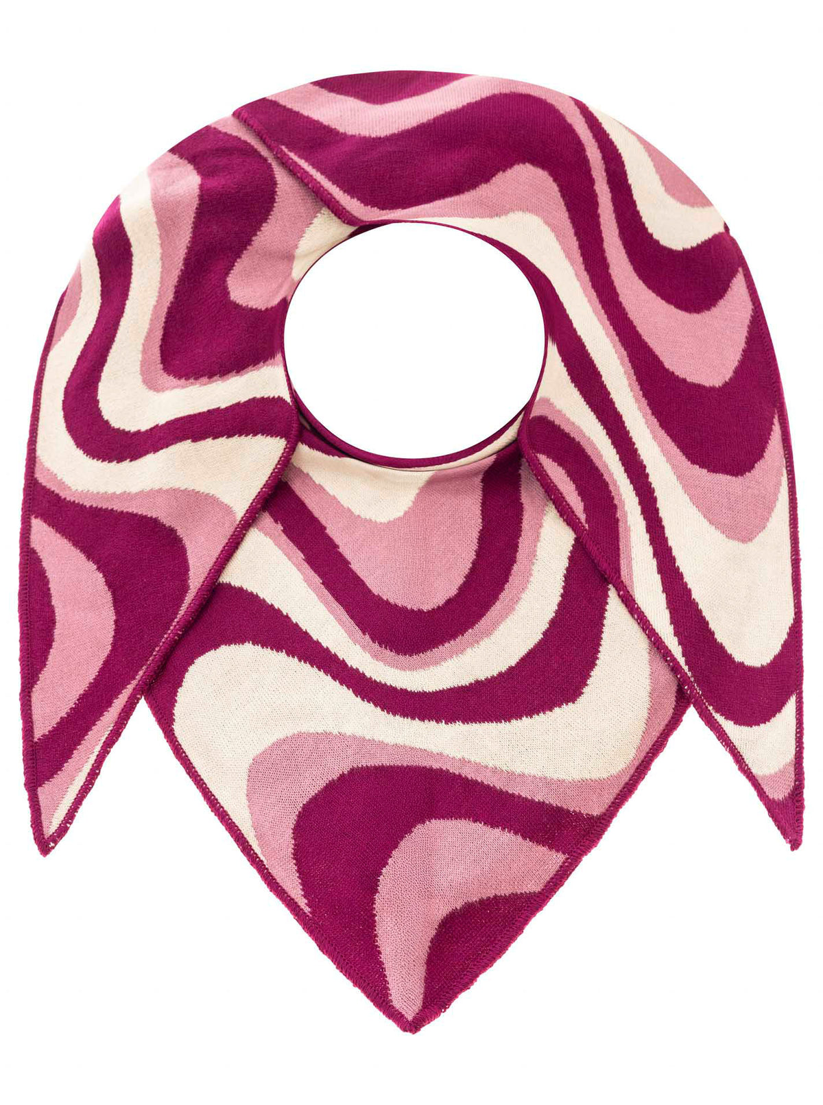 Zwillingsherz Damen Dreieckstuch Happy Waves – Fuchsia Creme, Baumwollschal mit wellenförmigem Muster, 200x130 cm
