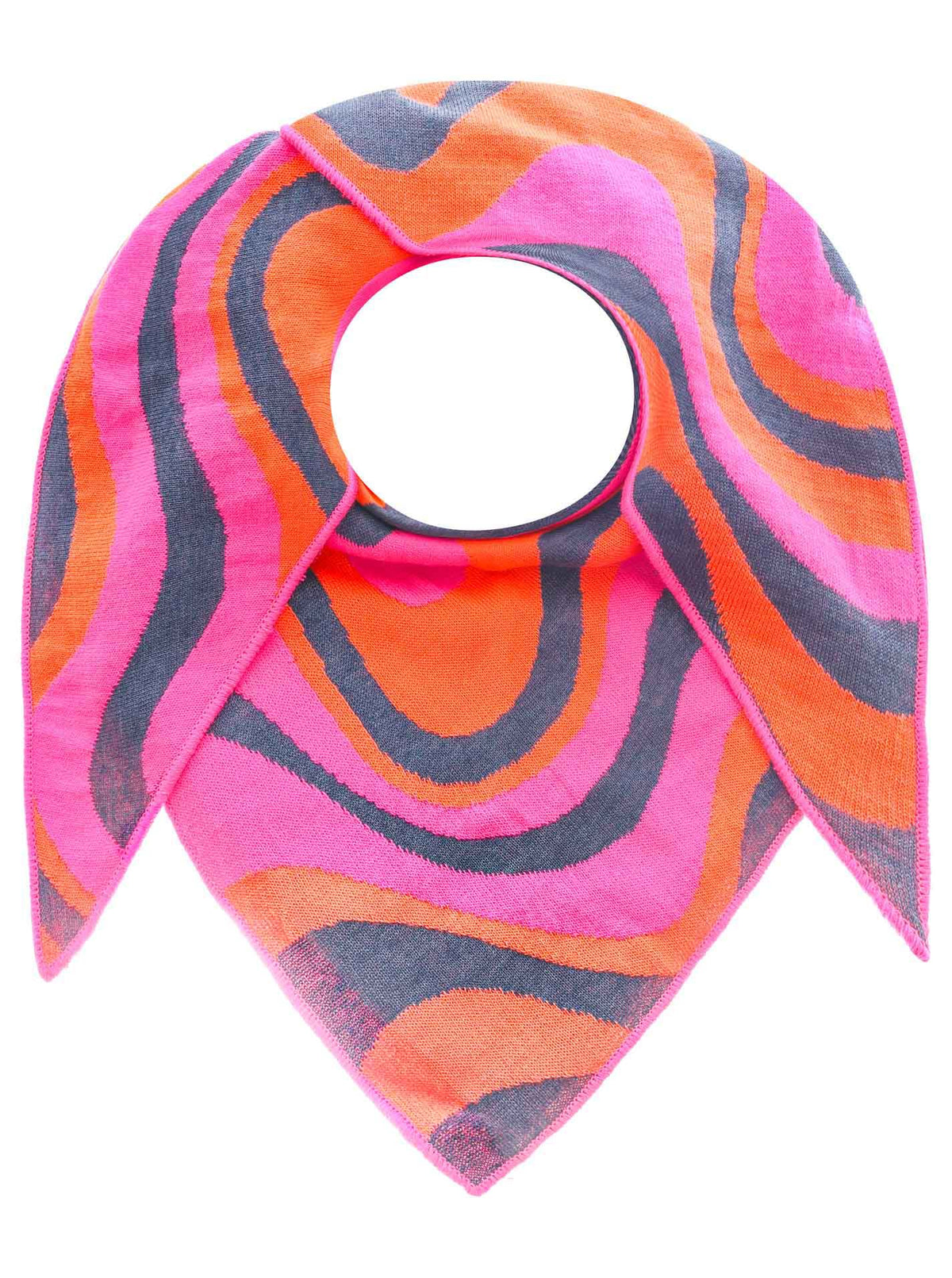 Zwillingsherz Damen Dreieckstuch Happy Waves – Blau Orange, Baumwollschal mit wellenförmigem Muster, 200x130 cm