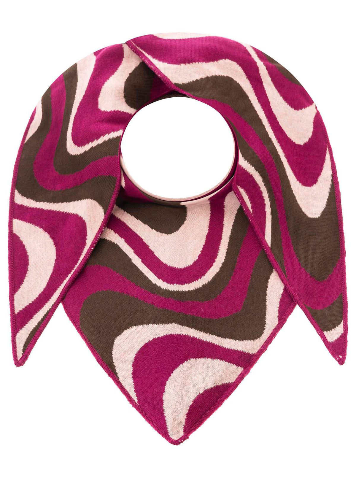 Zwillingsherz Damen Dreieckstuch Happy Waves – Braun Rot Creme, Baumwollschal mit wellenförmigem Muster, 200x130 cm