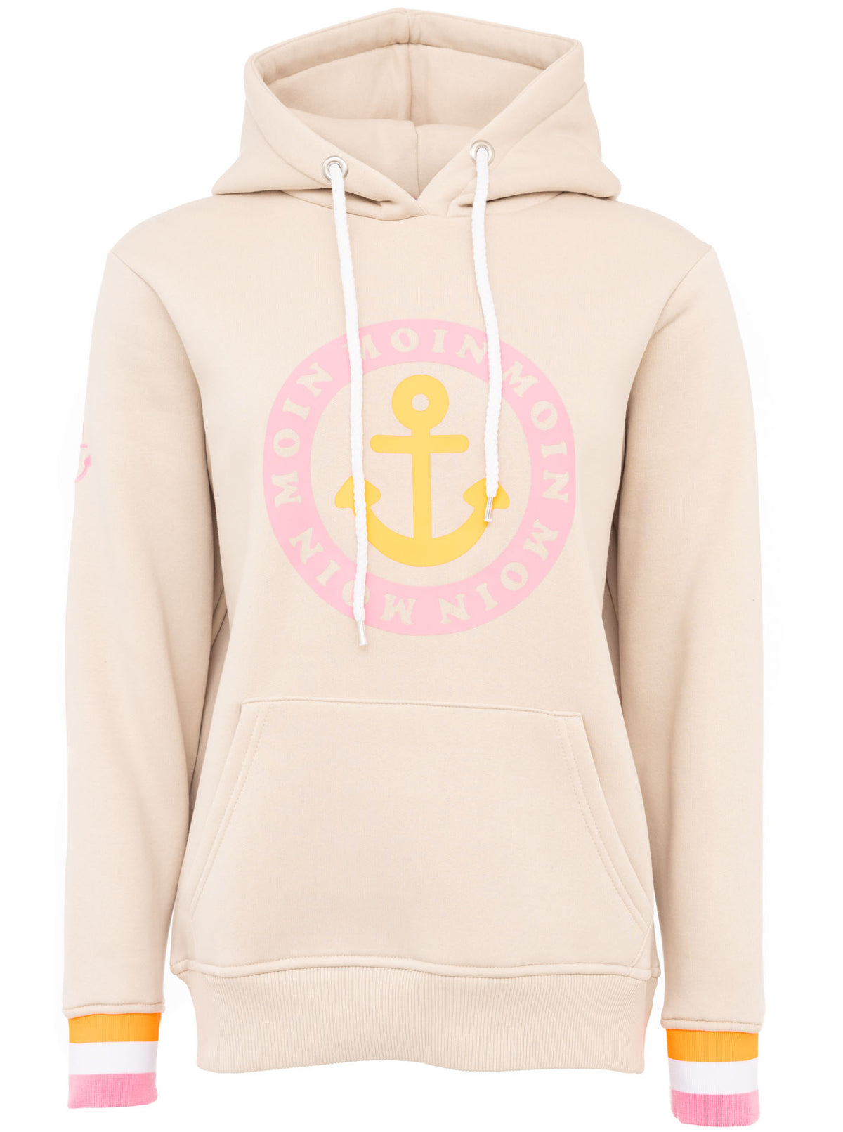 Zwillingsherz Damen Hoodie Moin Anker Bailey – Kapuzenpullover in Grau mit pinkem Anker, Vorderansicht
