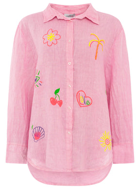 Zwillingsherz - 100% Leinen Bluse "Neon" - Rosa