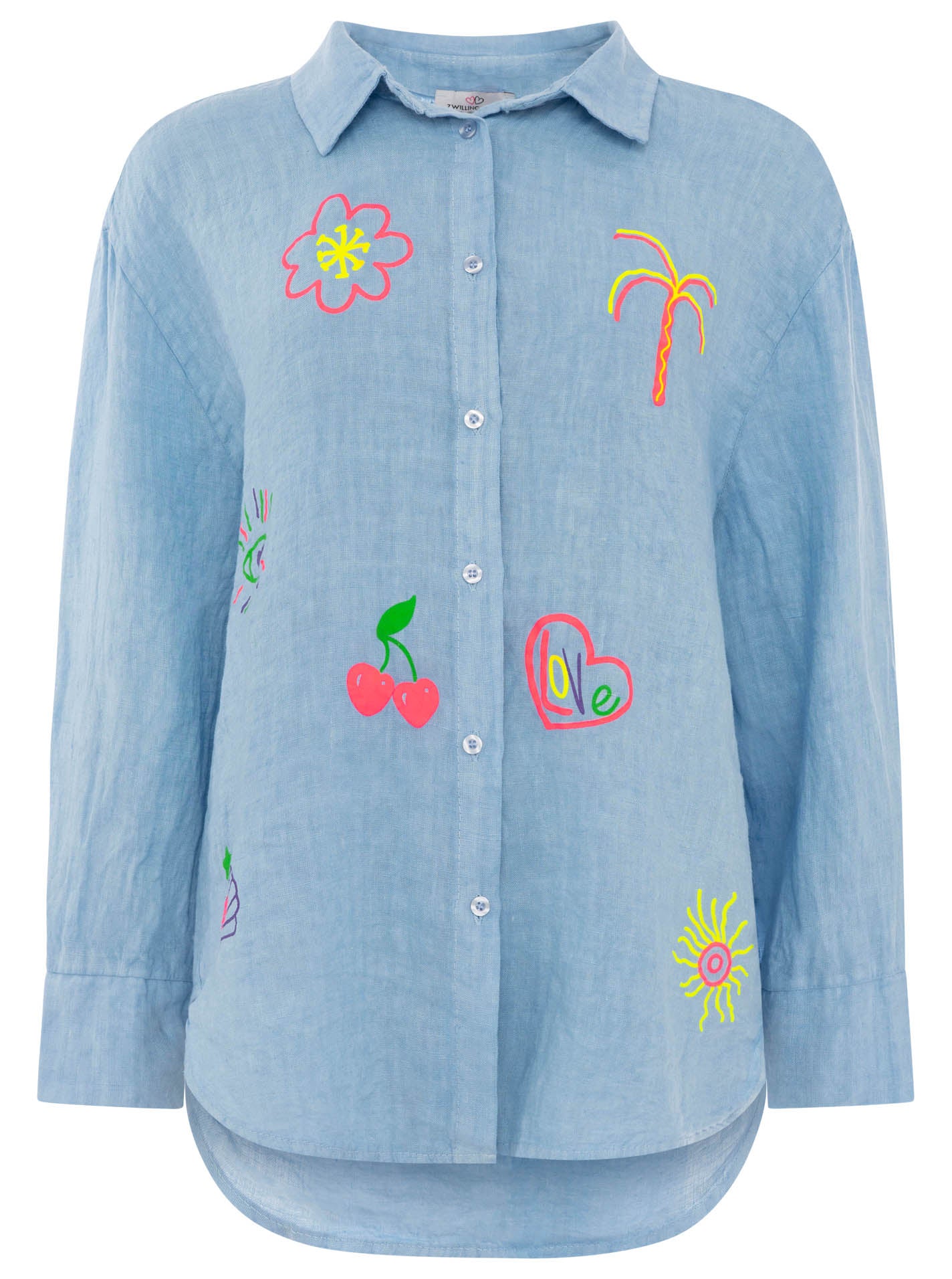Zwillingsherz- 100% Leinen Bluse "Neon" - Blau