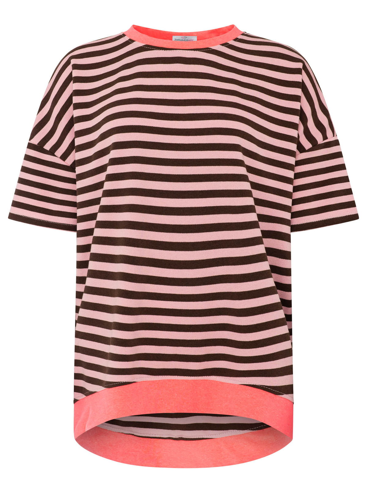 Zwillingsherz - Oversize Shirt "Neon Streifen" - Braun